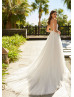 Thin Straps Beaded Ivory Lace Tulle Fairy Wedding Dress